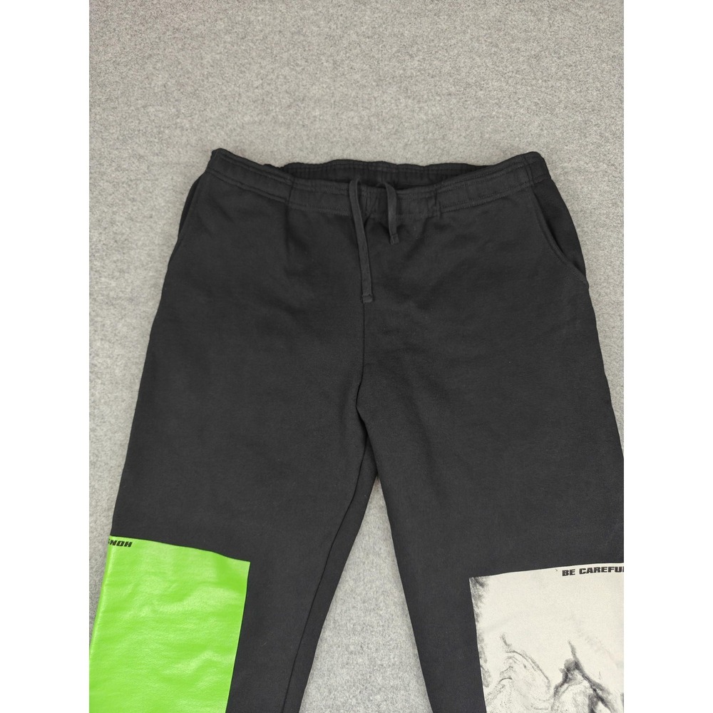 SNOH Pants Mens 2XL Black Heavyweight Fleece Joggers Graphic Colorblock USA - Picture 4 of 12